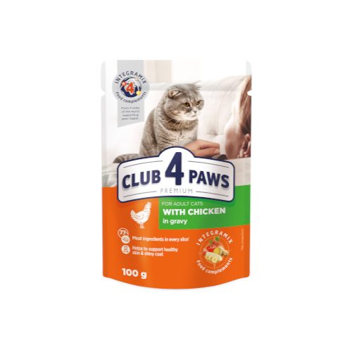 CLUB 4 PAWS - csirke szószos állateledel felnőtt macskáknak 100g