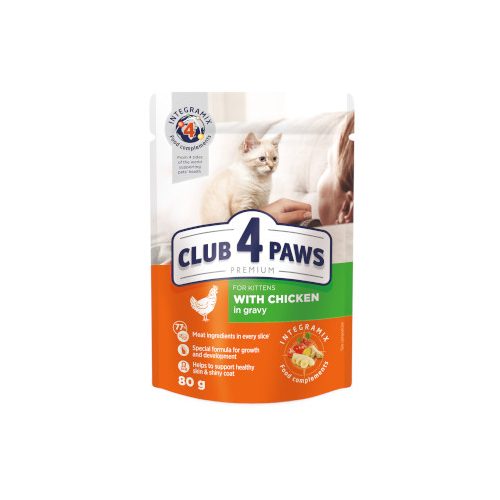 CLUB 4 PAWS Teljes értékű, szaftos állateledel kölyök macskáknak, csirkehús szószban