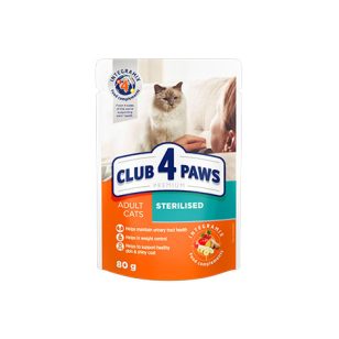   CLUB 4 PAWS szaftos csirkeshúsos állateledel ivartalanított macskáknak