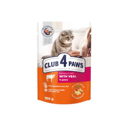 CLUB 4 PAWS - borjú szószos állateledel felnőtt macskáknak 100g