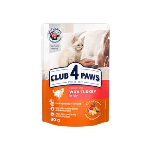   CLUB 4 PAWS Teljes értékű, szaftos állateledel kölyök macskáknak, pulyka zselében
