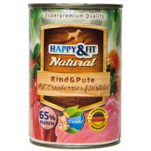   Happy&Fit Natural Dog Konzerv Marha&Pulyka Áfonyával&Sárfányolajjal 400g