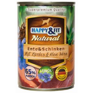   Happy&Fit Natural Dog Konzerv Kacsa&Sonka Sütőtökkel&Aloe Verával 400g
