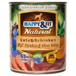   Happy&Fit Natural Dog Konzerv Kacsa&Sonka Sütőtökkel&Aloe Verával 800g